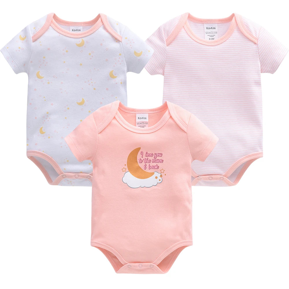 Kavkas 3 Pcs/lot Baby Boy Bodysuit 100% Cotton Lion Print 3M 6M 9M 12M Newborn Girls Clothes Summer Body Clothing