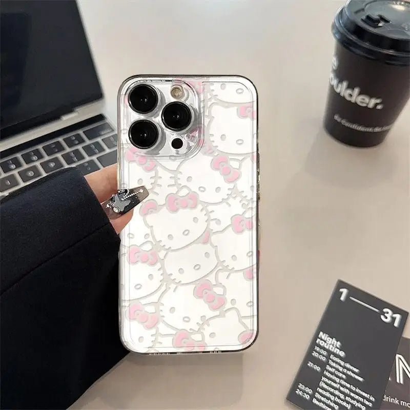 Cute Sanrio Biye's Hello Kitty Phone Case for IPhone 16 15 14 13 12 11 Pro Max 16E 7 8 14 Plus 13 Mini SE 2022 Cartoon Cover Y2K