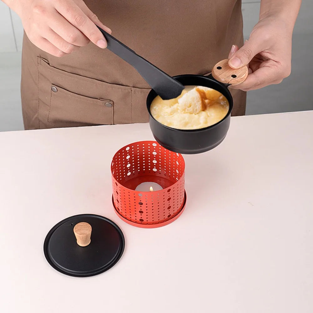 Portable Non-stick Cheese Grill Windproof Cylindrical Cheese Raclette Pot with Candle with Shovel Cheese Raclette Oven Baking