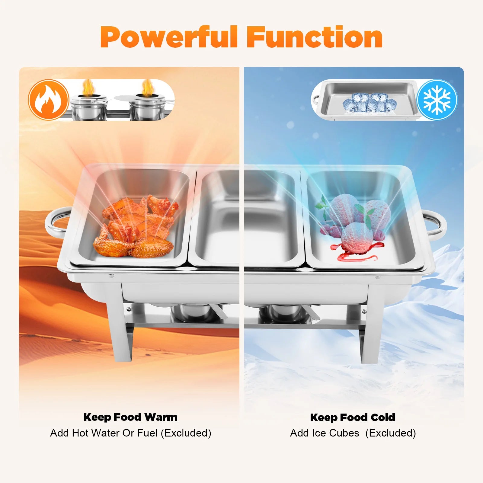 3-Piece Chafing Dish Buffet Set, Three 2.5L/0.66Gal Buffet Servers &amp; Food Warmers, Rectangular, Stainless Steel