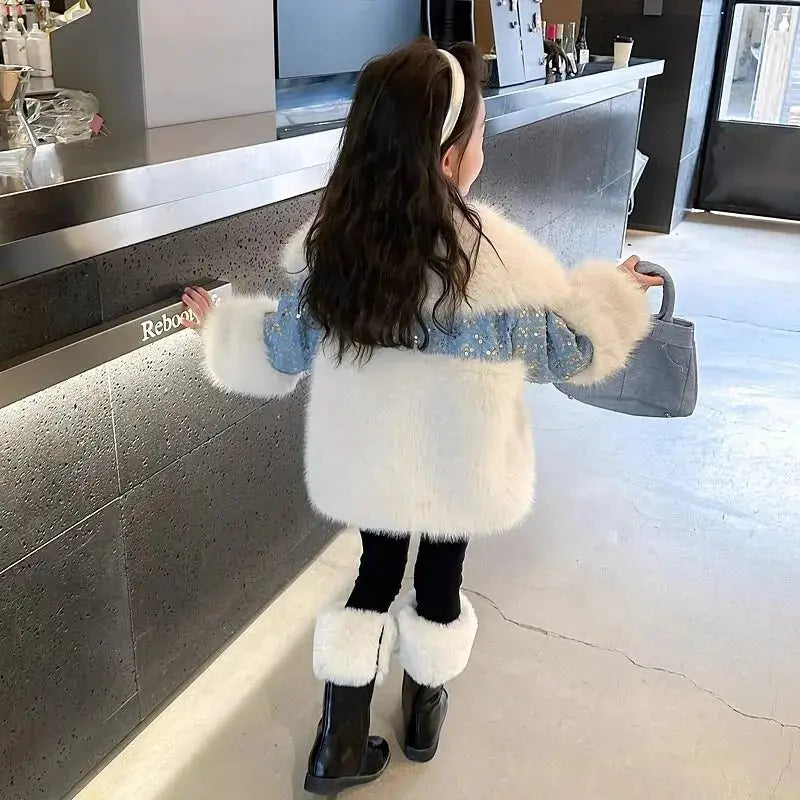 2025 New Winter Jacket Kids Girl Parkas Warm Faux Fur Coat For Girls Children Sequin Winter Clothes Soft Party Baby Girl Coats