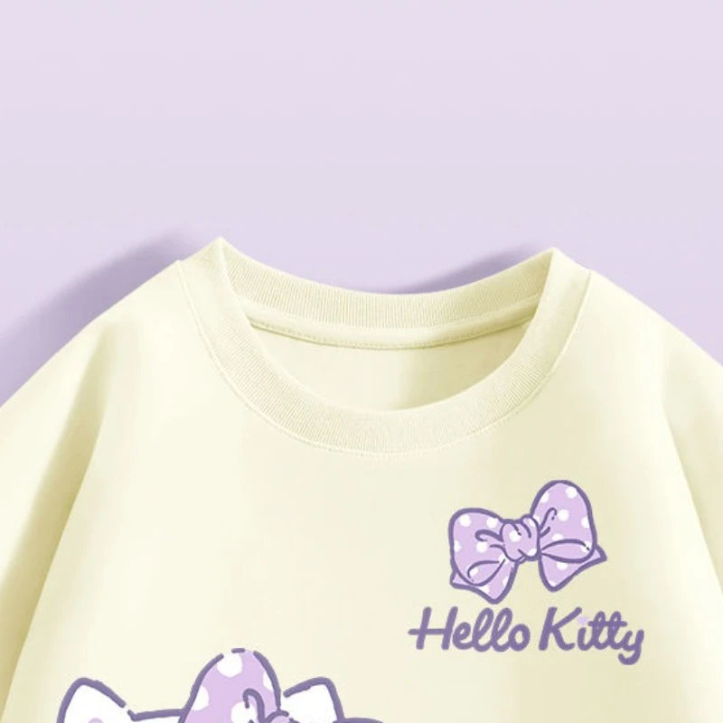 Sanrio Summer Baby Girls 100% Cotton Clothes Kid Children Cute Hello Kitty Printed T-shirts Cartoon Short Sleeve Top Outfits
