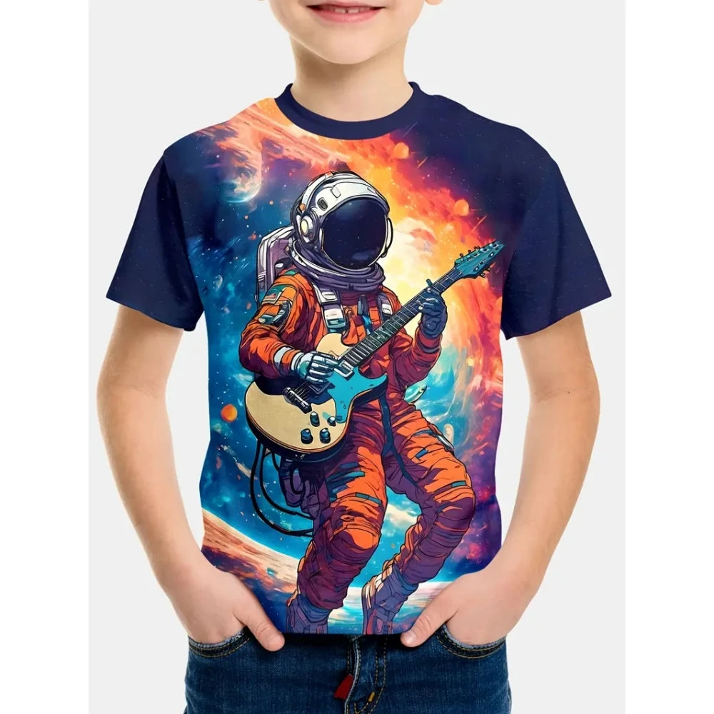 Boys Kids Clothes Stylish Cartoon Space Astronaut Graphic T Shirts Boys Girls Summer Short Sleeve Outdoor Clothes for Children