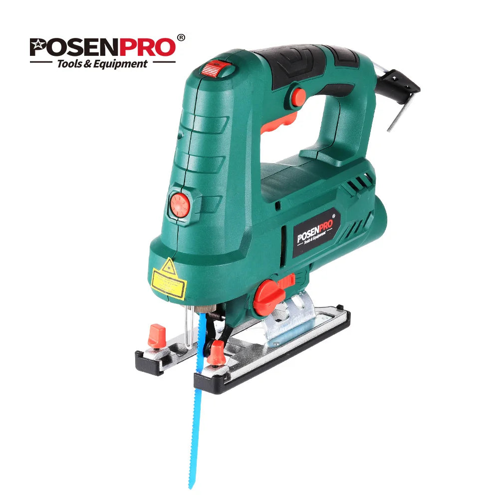 800W Jigsaw 6 Speeds 4 Orbital Positions Quick Blade Change Dust Blow Function ±45° Cutting Angle Includes Dust Pipe Guide Ruler