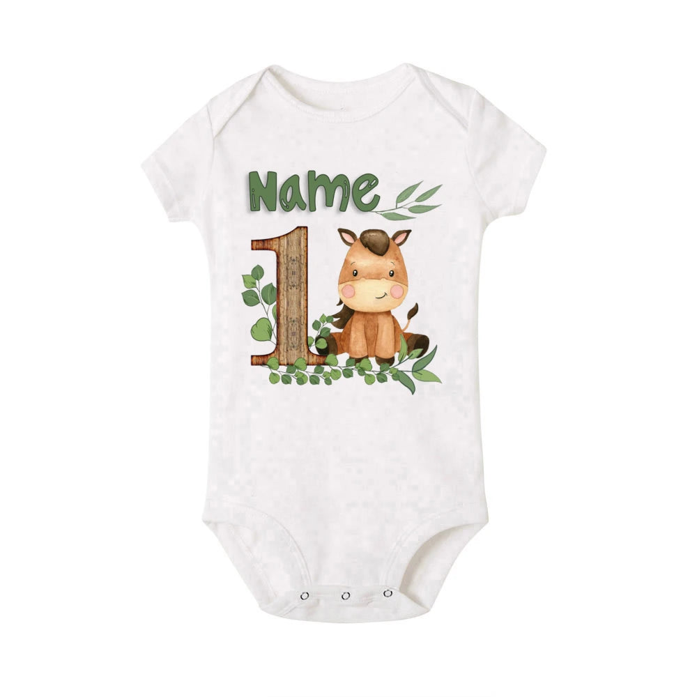 Personalized Safari Animal with Name Baby Romper Newborn Wild One Jungle Birthday Party Bodysuit Jumpsuit Infant Shower Gifts