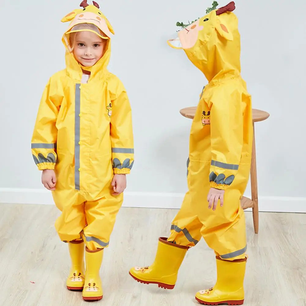 1Pc Children Raincoat Kids Boys Girls Waterproof Jumpsuit Hooded Cartoon Dinosaur Baby Rainwear And Pants for 1-10 Years Old