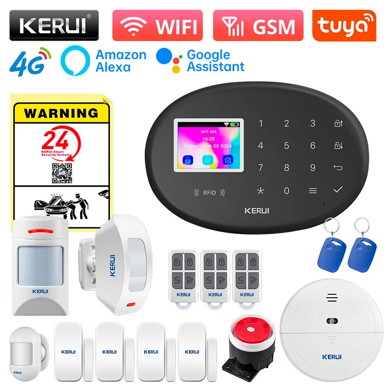 KERUI W204 4G Home Alarm System New Black Alarm Panel Wireless Motion Sensor Tuya Smart WiFi GSM for Home Security Motion Sensor