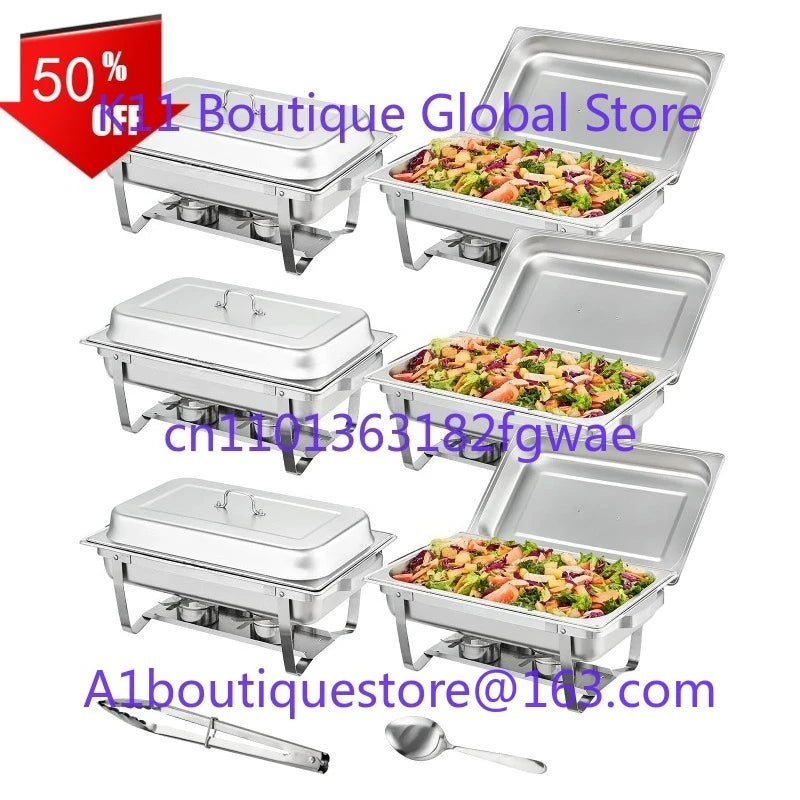 Chafer with Full Size Pans Catering Buffet Set Food Warmer Server 8QT Rectangle Chafing Dish 4/6 Packs Stainless Steel