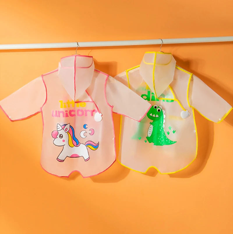 Children's Raincoat, Boys and Girls Transparent Poncho, Waterproof Kindergarten Rainwear, Kids' EVA Raincoat with Storage Bag