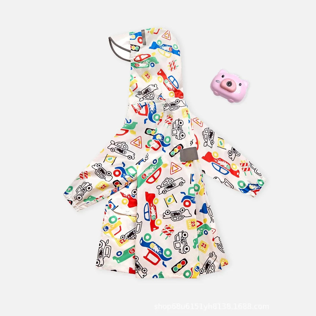 Cute Kids Raincoat - Lightweight &amp; Breathable, Cartoon Car Pattern, Waterproof Children's Rainwear