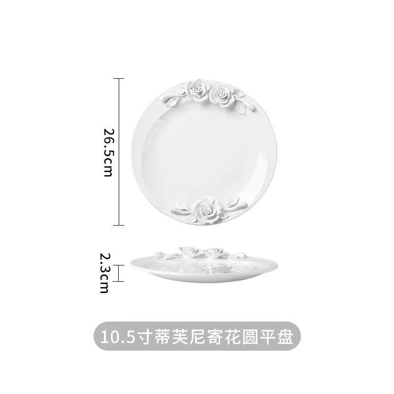 European Relief Hand Held Flower Bowl, Plate, Cup And Tableware Set For Home Afternoon Tea, Exquisite Ceramic Display Plate