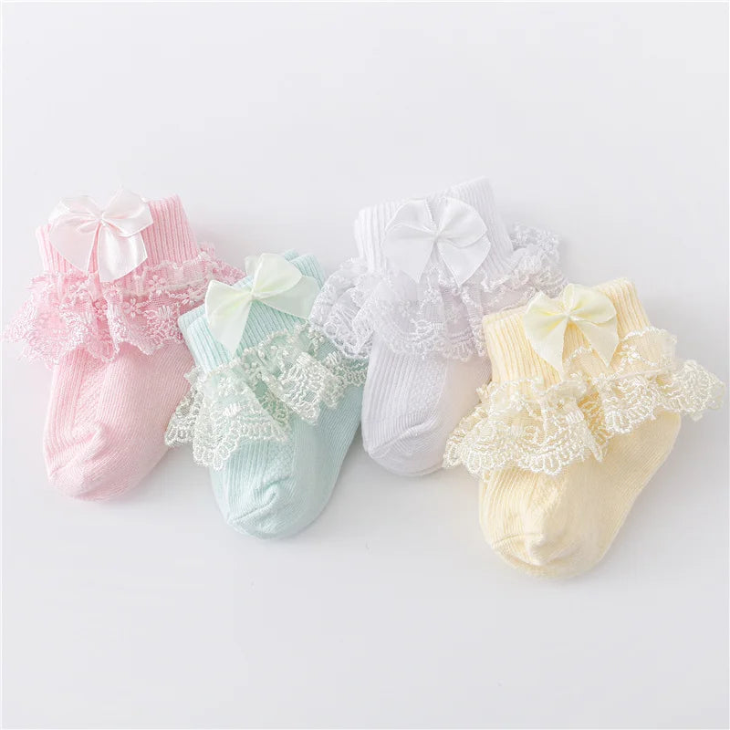 Lawadka 0-24Month Newborn Baby Socks For Girls Cotton Lace Infant Girls Sock Princess Bow Toddler Baby Girls Socks Spring 2023