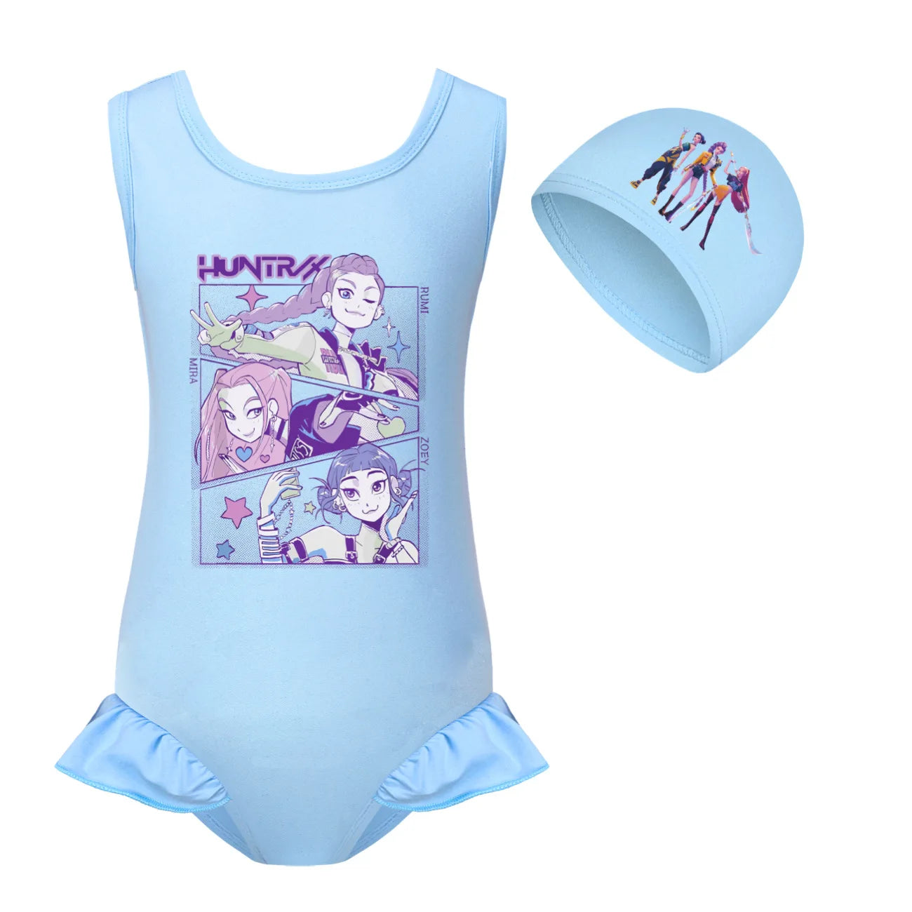 KPop Demon Hunters Huntrix Clothes Kids Swimwear Girls Summer One-Piece Swimsuit Children Sleeveless Swiming Biniki Sets