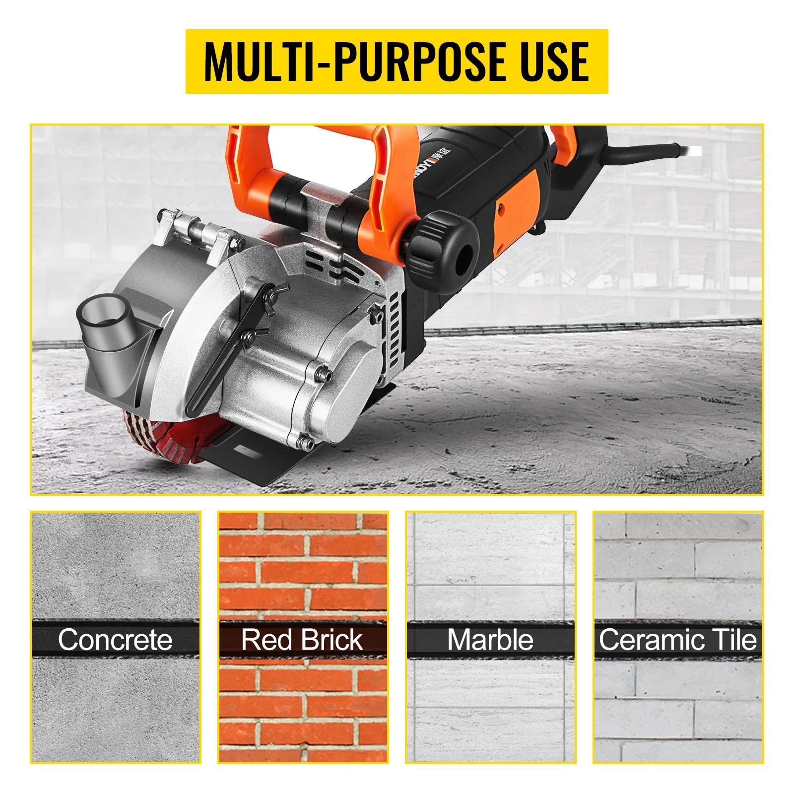 SucceBuy 4800W Wall Chaser Concrete Brick Cutter 5000RPM Electric Seamless Groove Slotter 133mm Circular Saw Blades Power Tools
