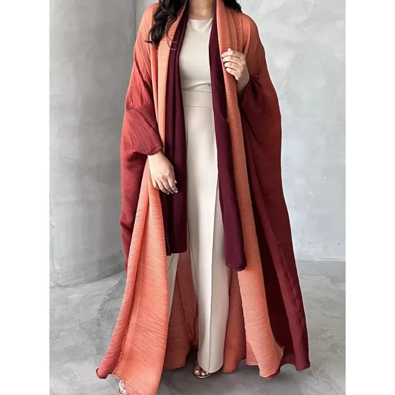 Women's Wrinkled Windbreaker Jacket with Bat Sleeve and Scarf Collar, Gradient Long Robe, Fashionable Retro Coats and Jackets.