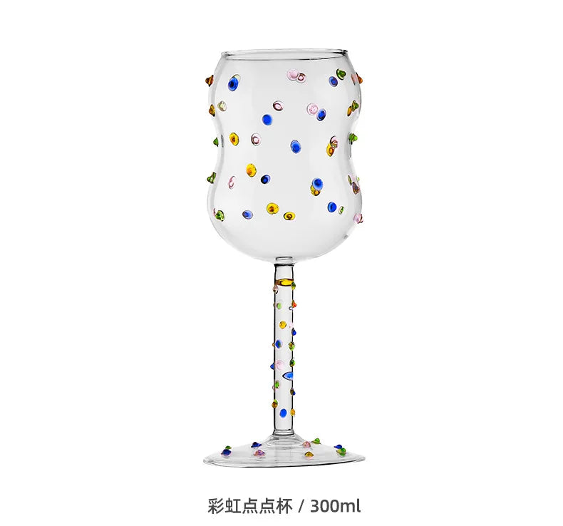 1 Piece 300ML Creative Cute Colorful Dots White Wine Goblet Red Wine Glass