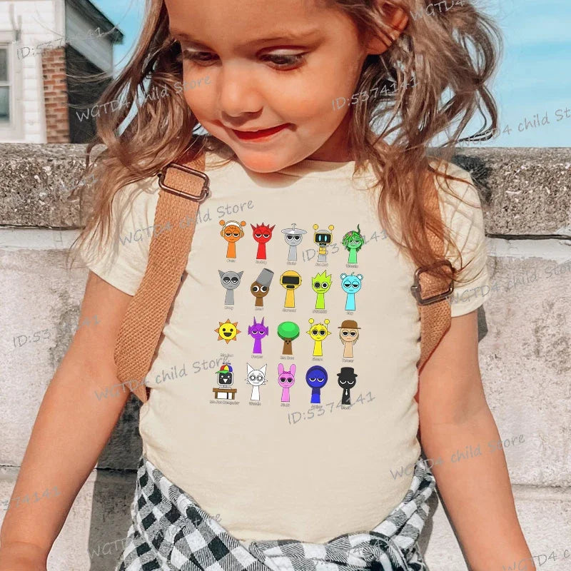 New Sprunki Kids T-shirt Cartoon Game Figure Printed Tops Tees Boys Girls Casual Short Sleeve Tshirt Summer Children's Clothing