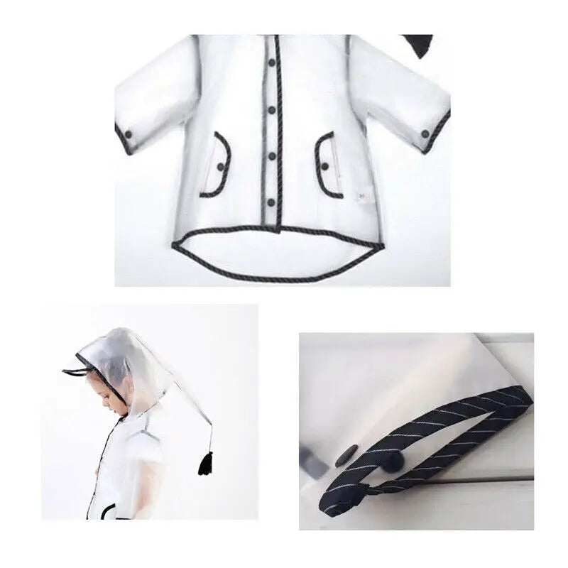 Kids Raincoat Waterproof Rain Poncho, Clear Transparent Children's Kindergarten School Student Rainsuit Protective Poncho Covers