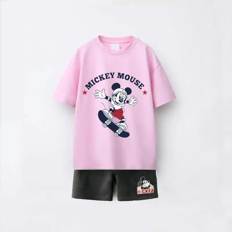 Trendy Outfits 2025 Summer Child Clothing Cute TShirt Black Shorts New Printed Tops +Shorts Boys Short Sleeve Suit Outer Wear