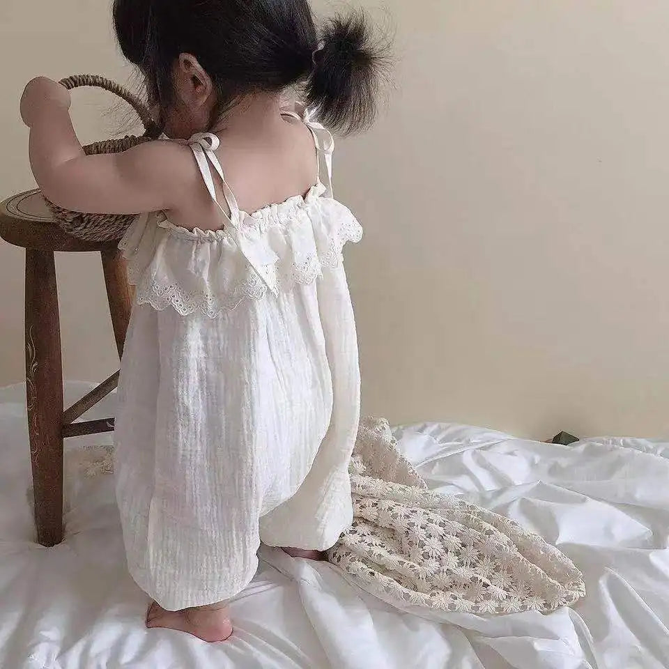 2025 Summer New Baby Girl Sleeveless Sling Jumpsuit Solid Cute Toddler Princess Overalls Cotton Infant Girl Romper Baby Clothes