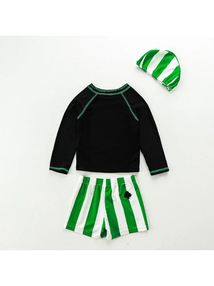Baby Boys Swimming Wear Spell Color Long Sleeve Swimsuit + Shorts 2pcs Suit Children Quick Drying Swimwear
