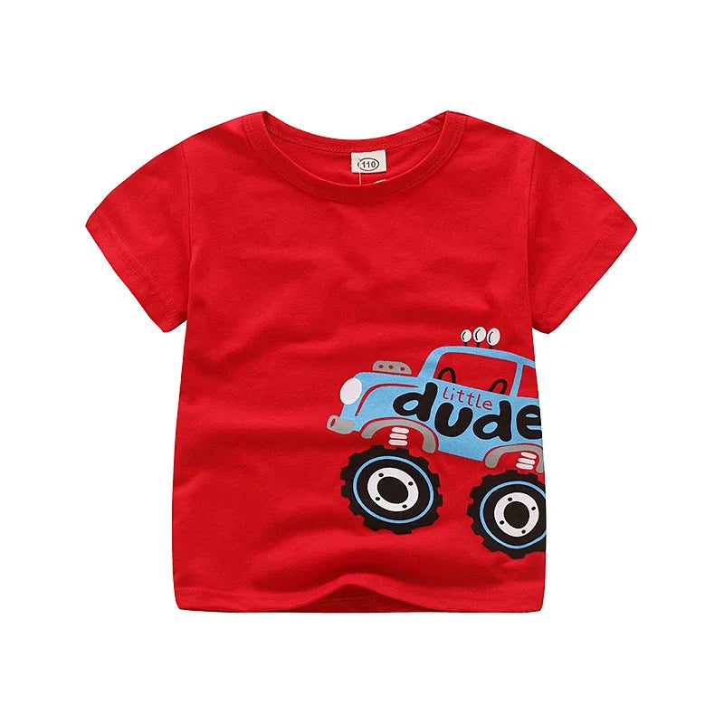 V-TREE Summer Baby Boys T Shirt Cartoon Car Print Cotton Tops Tees T Shirt For Boys Kids Children Outwear Clothes Tops 2-8 Year