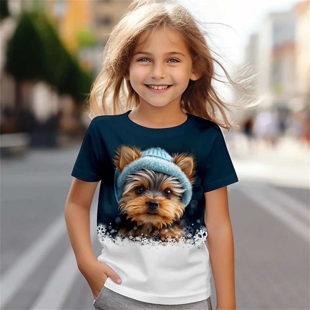 Kids Boy Clothes Girl T-Shirt Short Sleeve Cute Dog Print Children Summer Clothes Casual Outdoor Girl Clothes O-Neck Daily Tops