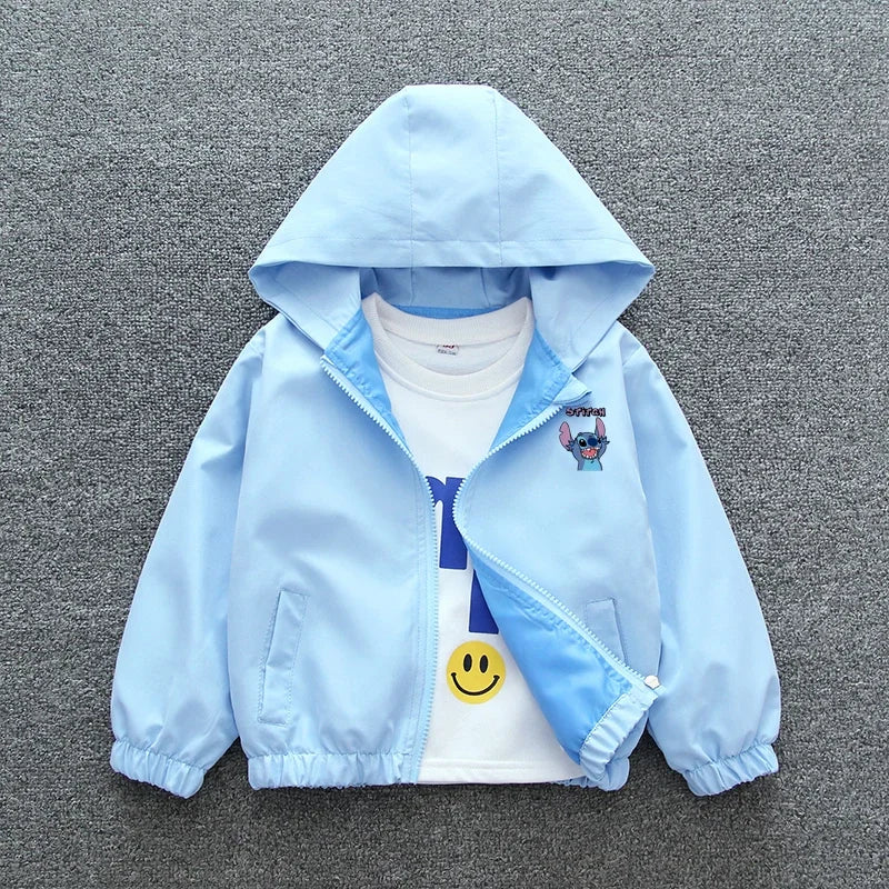 Lilo and Stitch Kids Hooded Jacket Coat 2025 Autumn Baby Boy Girls Cartoon Zipper Long Sleeve Casual Clothing Children Outerwear