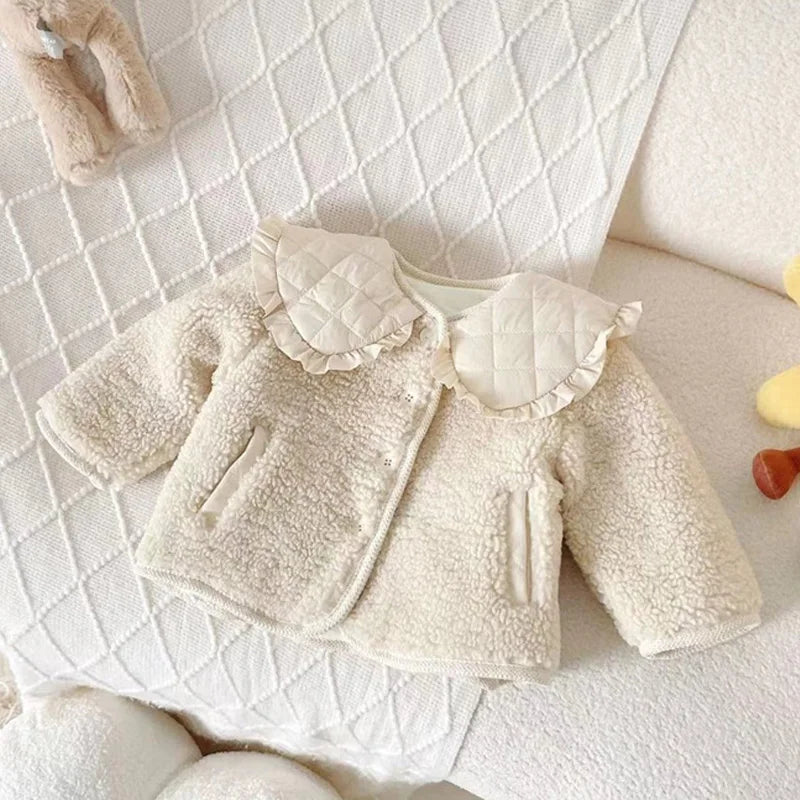 Baby Girls Fluffy Jackets Children's Autumn Padded Coats Toddler Turn-down Thick Outerwear Princess Winter Warm Clothing 1-6Y