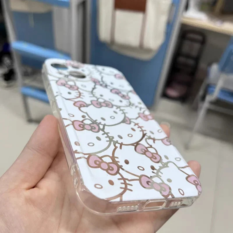 Cute Sanrio Biye's Hello Kitty Phone Case for IPhone 16 15 14 13 12 11 Pro Max 16E 7 8 14 Plus 13 Mini SE 2022 Cartoon Cover Y2K