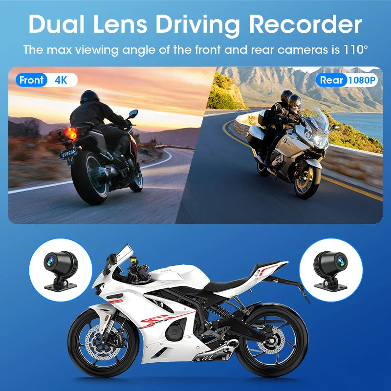 JMCQ Portable 8.1 inch IP67 Waterproof Motorcycle 4K DVR GPS Navigation Wireless Carplay Android Auto Moto Recorder Monitor