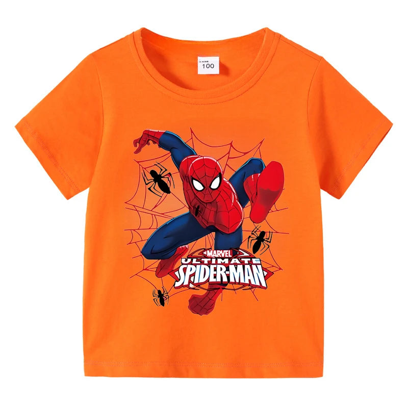 Disney Boys Spider-Man Printed T Shirt Kids Streetwear Short Sleeve Children's Tshirts Summer Boys Clothing T-shirt Tops