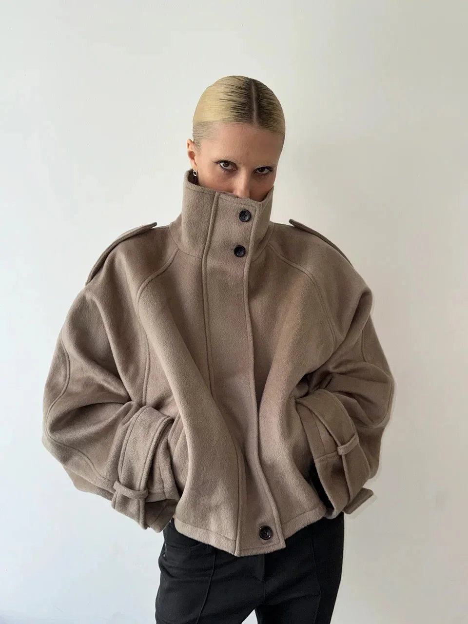 Casual Women's Short Woolen Coats Loose Lapel Single-breasted Long Sleeve Thick Jacket 2025 Autumn Winter Lady Elegant Outwear