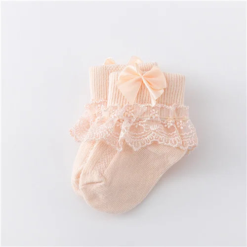 Lawadka 0-24Month Newborn Baby Socks For Girls Cotton Lace Infant Girls Sock Princess Bow Toddler Baby Girls Socks Spring 2023