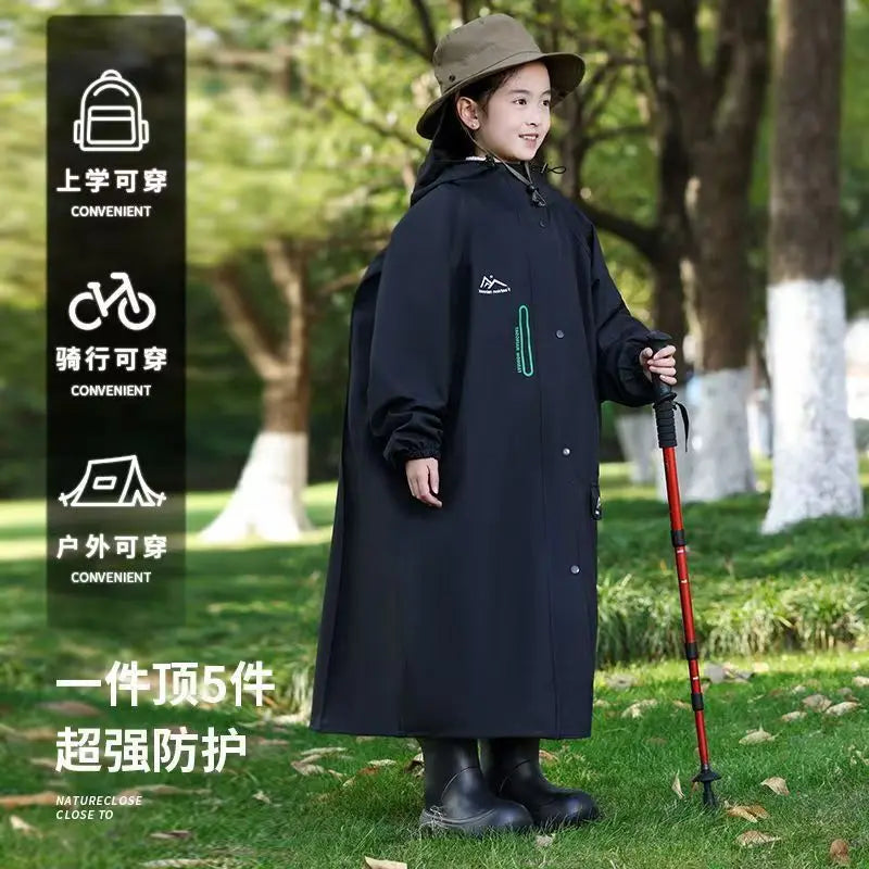 2025 New Children Waterproof Raincoat For Outdoor Camping Tour Long With Schoolbag Poncho For Primary Secondary School Students