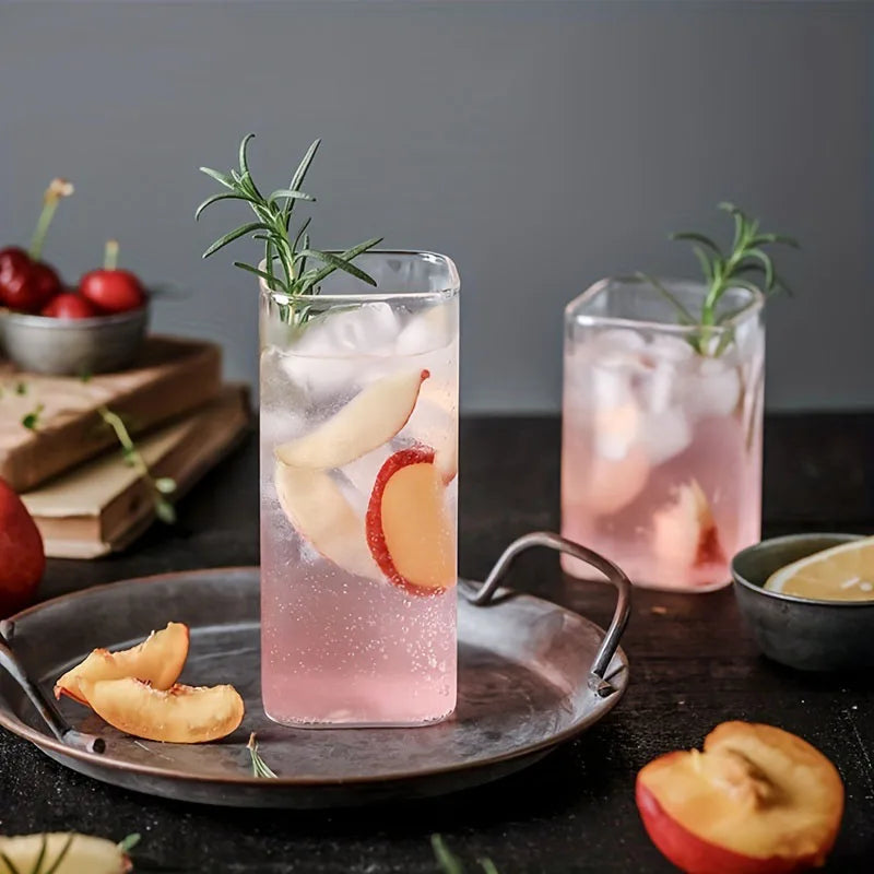 1PCS Creative Square Glass Transparent Cold Drink Large Capacity Iced Coffee Milk Tea Drinking Cup Red Wine Glass Coffee Cup