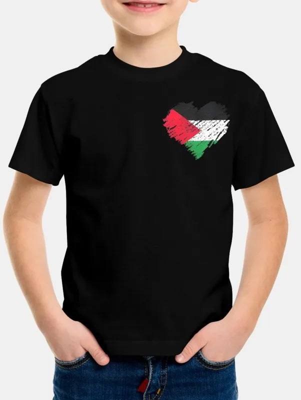 Children's T-shirt Palestinian Heart Black T-Shirt For Boys Kids Clothes Children's Boy's Clothing Tops Top Shirts Short Sleeve