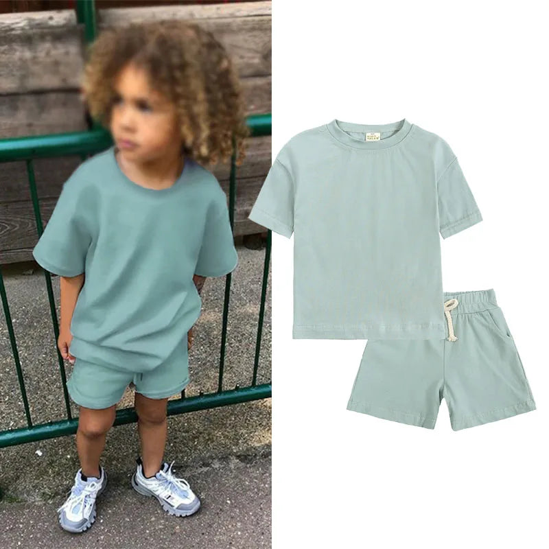 Children New Summer Sets Toddler Boy Girl Solid Sports T-shirts and Shorts 2pcs Set Kids Casual Tracksuits Suits 0-6Y
