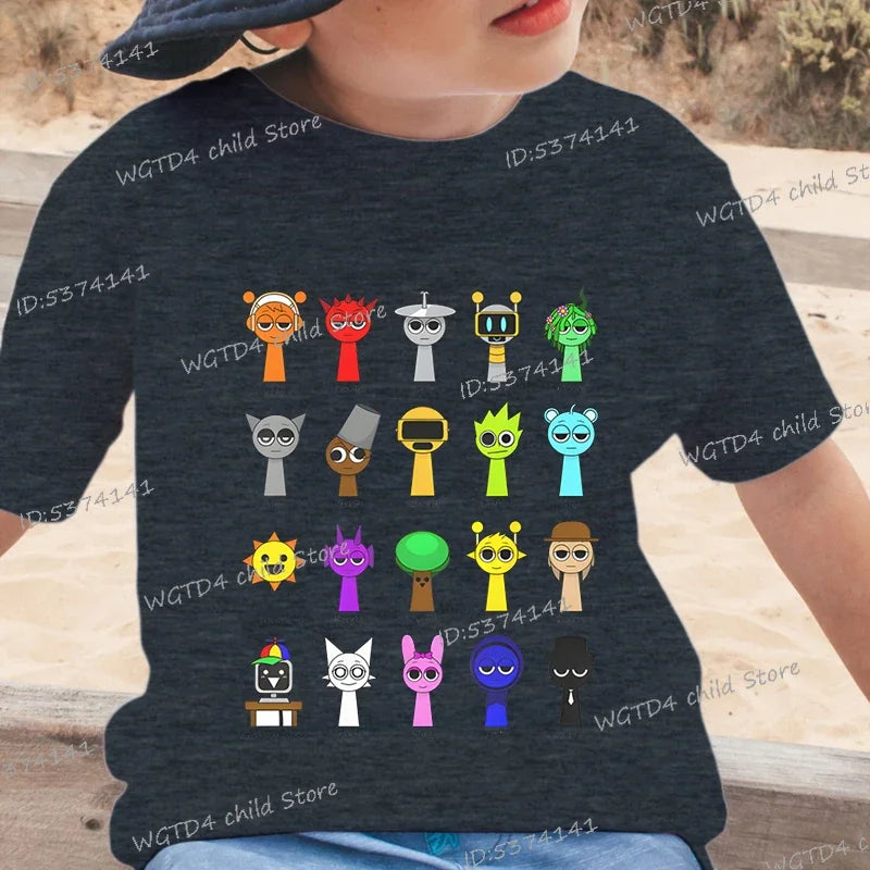 New Sprunki Kids T-shirt Cartoon Game Figure Printed Tops Tees Boys Girls Casual Short Sleeve Tshirt Summer Children's Clothing