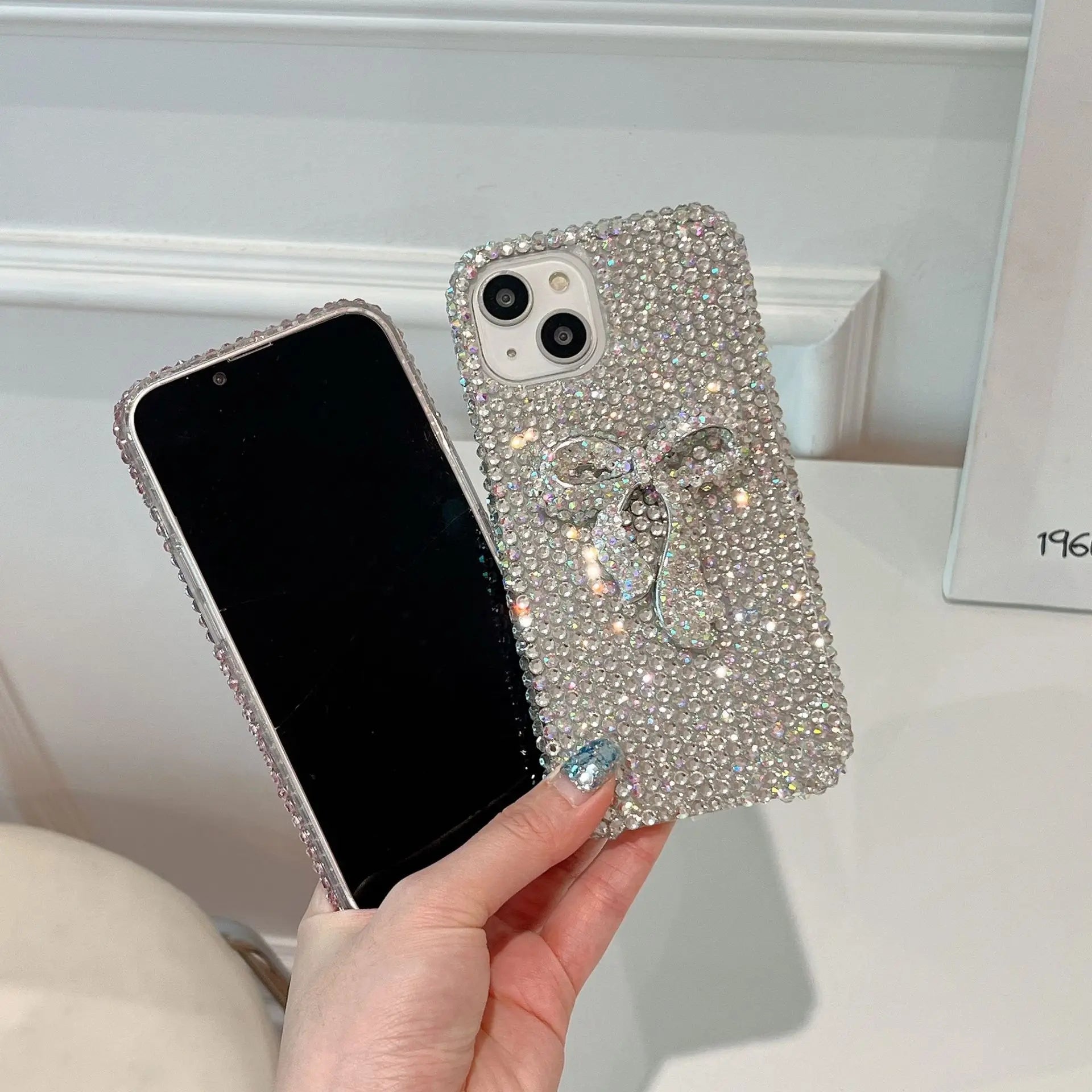 Luxury Full Diamond Bow Case, Sparkling Cute Phone Case, Protective Cover for iPhone 16 Pro Max
