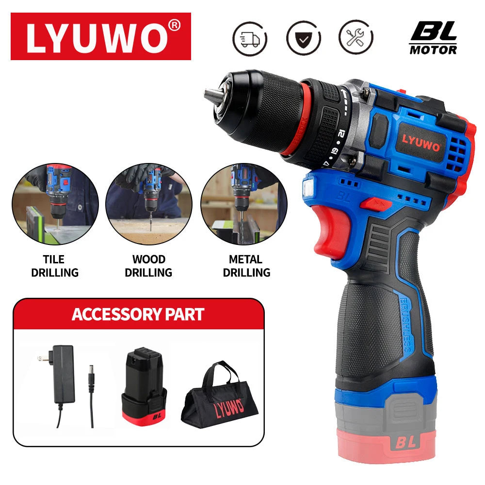 The seven core components of LYUWO lithium battery drill feature superior design from the chuck to the control panel.