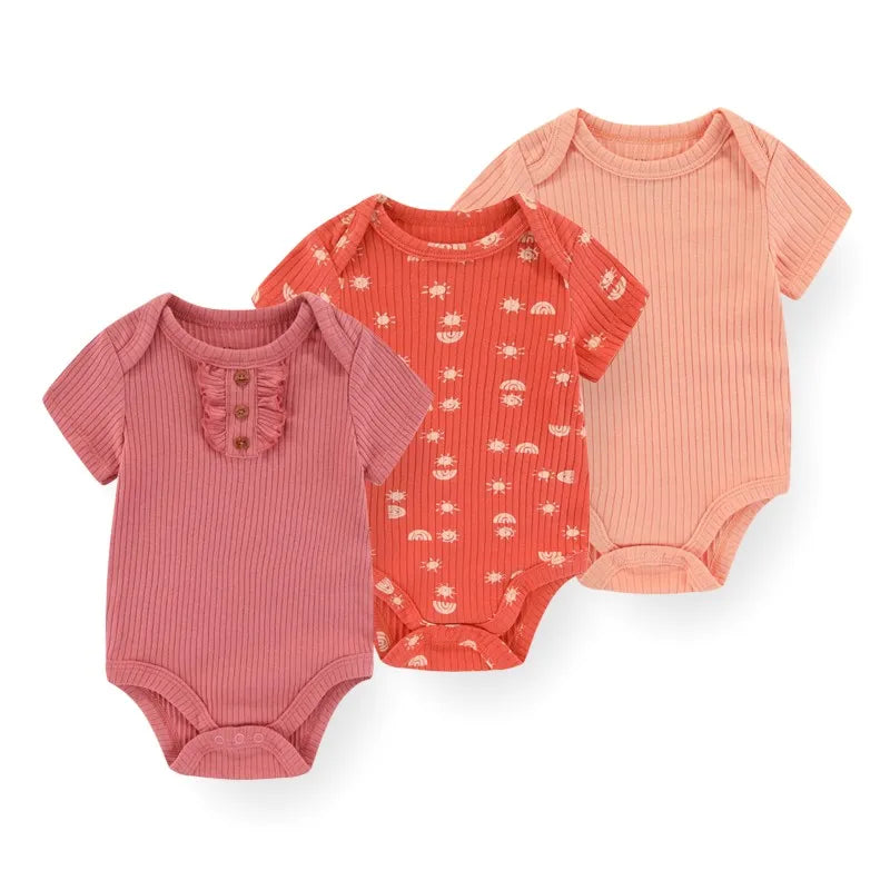 Kiddiezoom 3 PCS Fashion Summer Short Sleeve Cartoon Baby Bodysuit Cotton Newborn Boy Girl Clothes