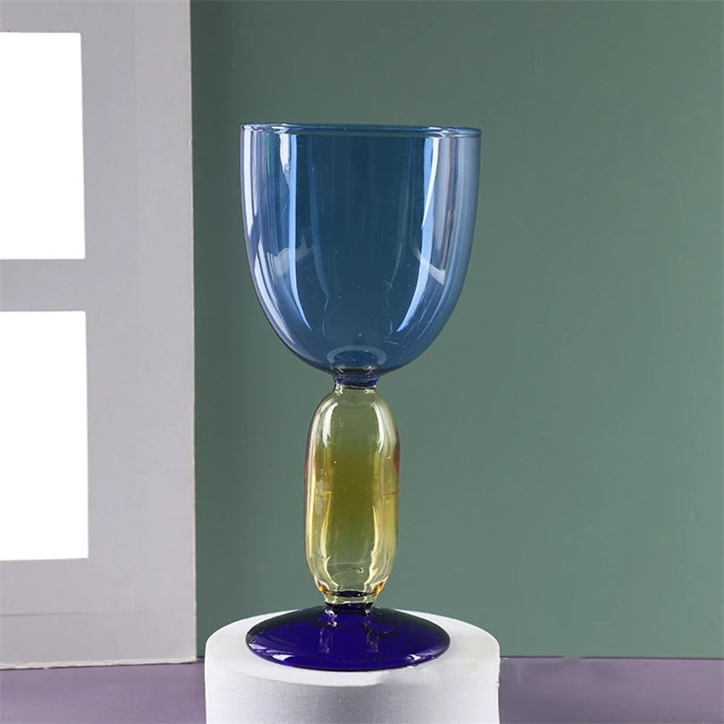 Creative Stained Glass Goblets Contrast Color Wine Glasses Ins Style Simple Home Wine Glasses Drink Cups