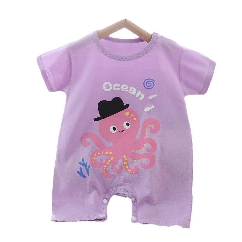 Infant Toddler Crawling Clothes Cotton Summer Boys Girls Thin Baby Short Sleeved Romper Suit Children's Onesie