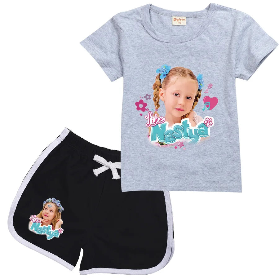 Lovely Like Nastya T Shirt Kids Summer Short Sleeve T-shirt and Shorts 2pcs Sets Toddler Girls Outfits Children Casual Sportsuit