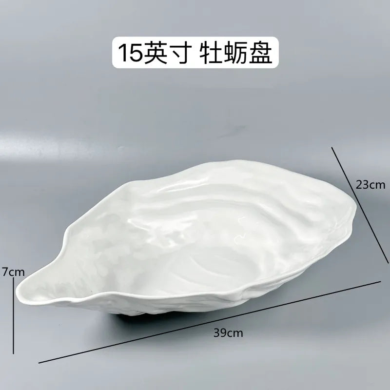 Solid Color Ceramic Oyster Plate, Tableware, Irregular Oyster Shell Salad Bowl, Restaurant Dish, Hotel Seafood Sashimi Plate