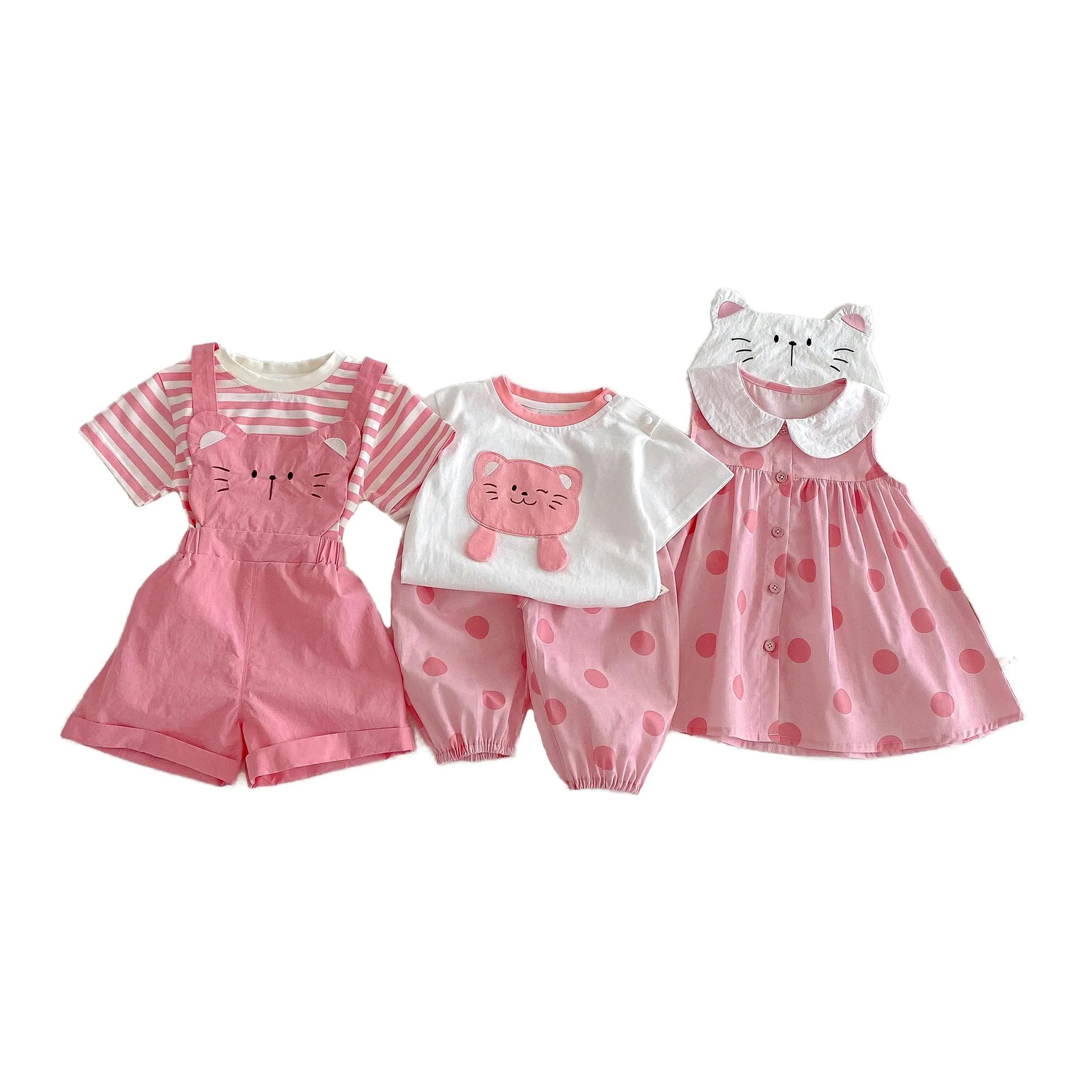 Girl's Cartoon T-shirt 2025 New Summer Baby Patch Cat Base Shirt Thin Children's Western Korean Edition Summer Dress