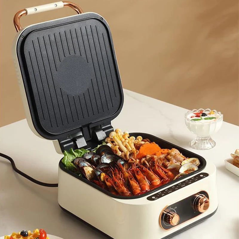 Household double-sided heating, timed multifunctional frying and baking machine, non stick pot, suspended heating