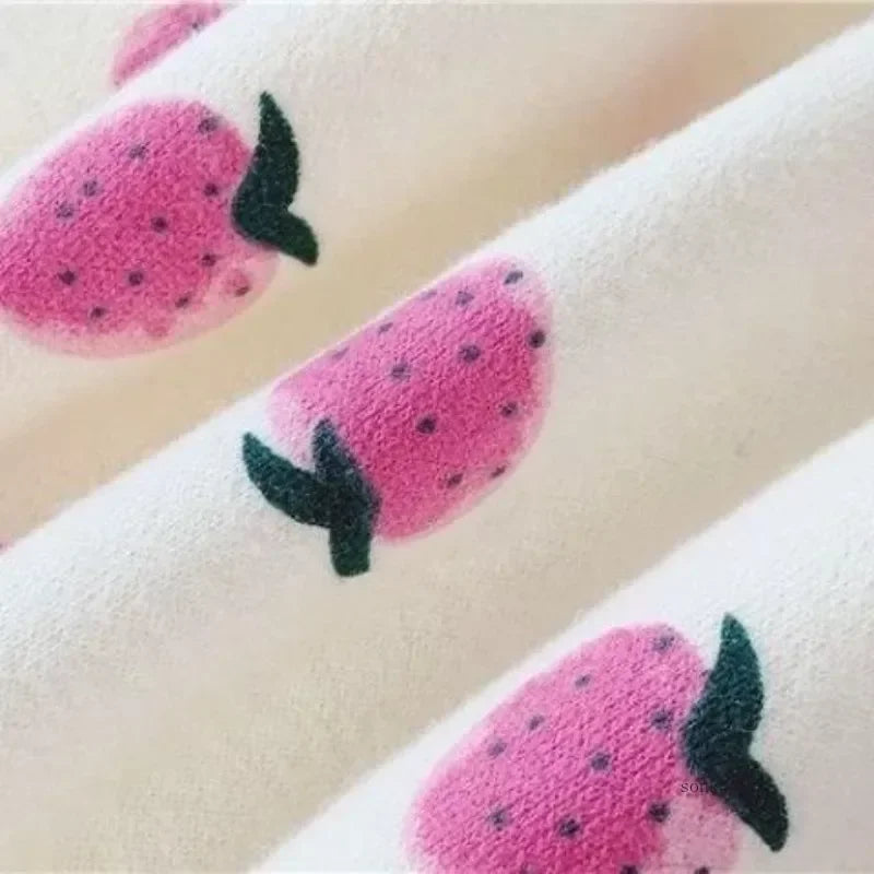 Girls' Dress Cartoon Strawberries Autumn New Korean Girls' Splicing Pleated Dress Printed Baby Kids Casual Clothes