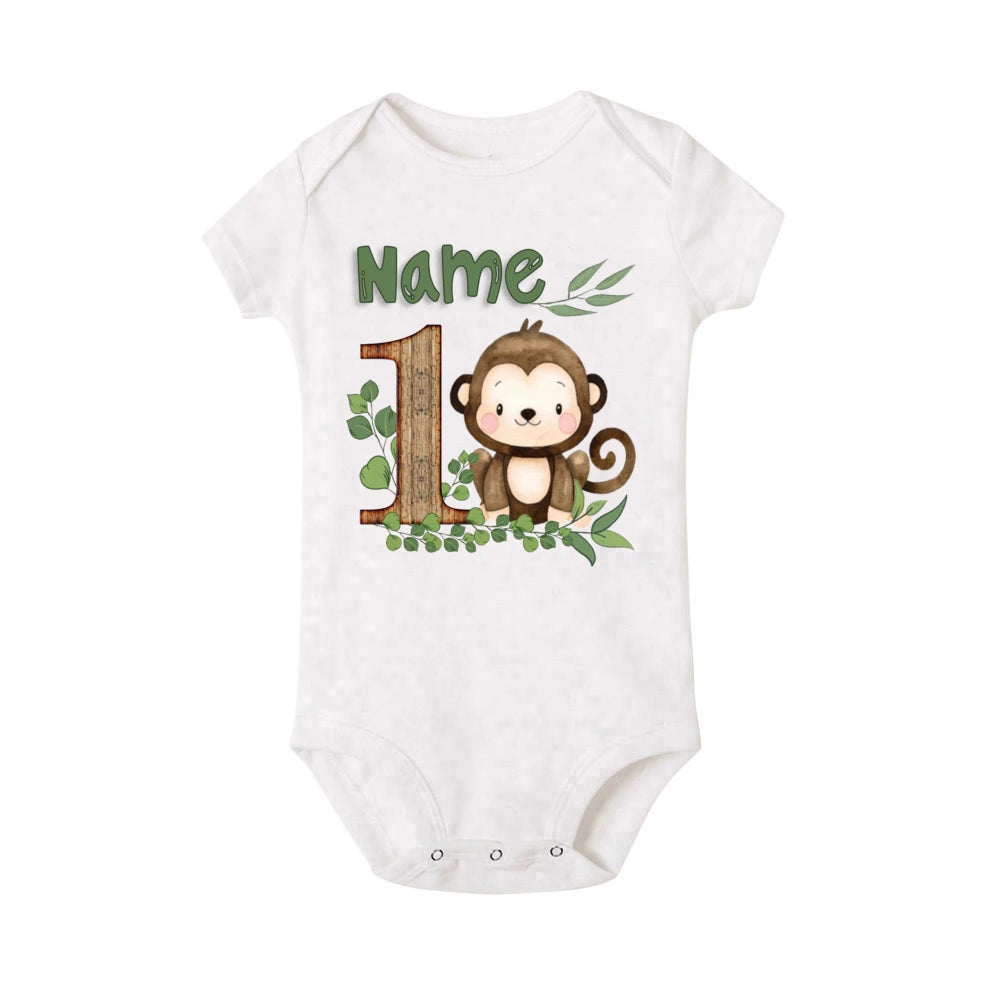 Personalized Safari Animal with Name Baby Romper Newborn Wild One Jungle Birthday Party Bodysuit Jumpsuit Infant Shower Gifts